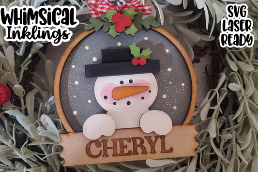 Whimsical Snowman Sign Ornament Laser SVG