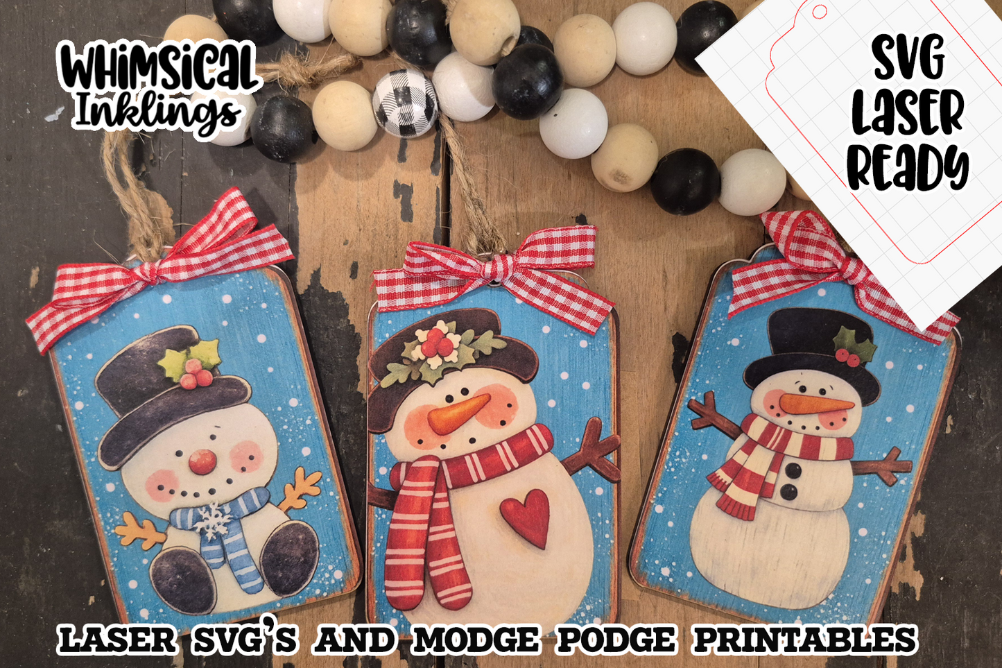 Whimsical Snowman Tags SVG and Modge Podge Printables