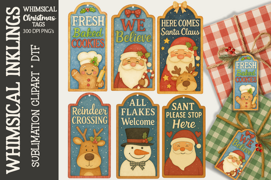 Whimsical Christmas Tags Sublimation Clipart