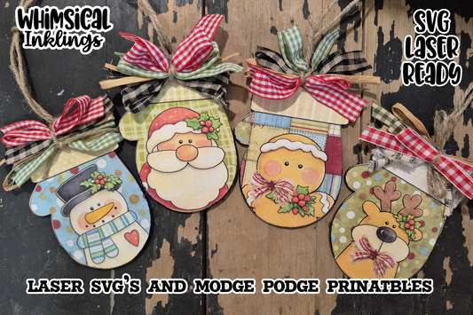Winter Buddy Mitten Ornaments SVG and Modge Podge Printables| Laser SVG