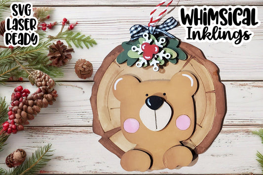 Woodland Bear Christmas Ornament Laser SVG