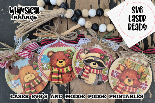 Woodland Christmas ornaments SVG and Modge Podge Printables|Laser SVG