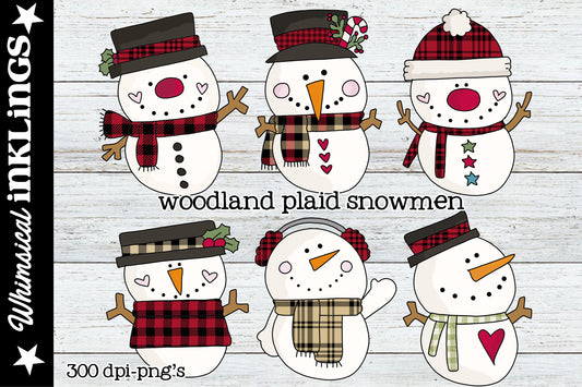 Woodland Plaid Snowman Clipart| Winter Clipart|Snowman Clipart