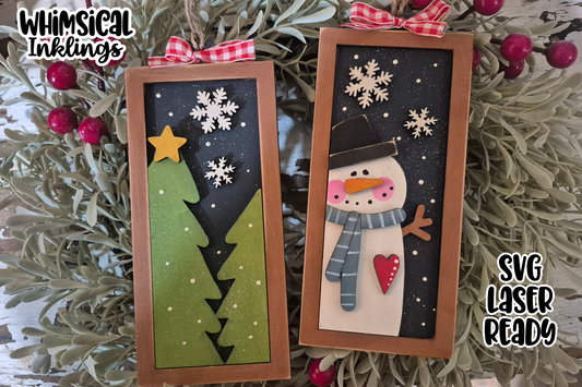 Woodland Snowman Frame Ornaments Laser SVG