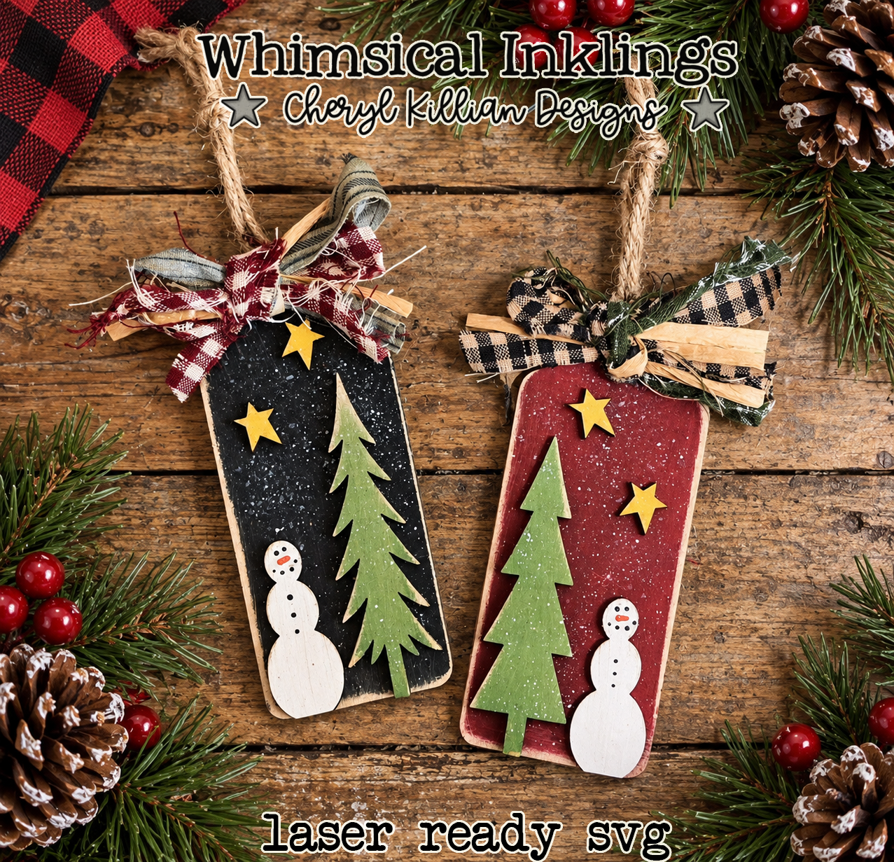 Woodland Snowman Tags Laser SVG