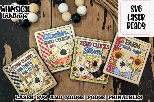 Zero Clucks Chicken Magnets SVG and Modge Podge Printables| Laser SVG