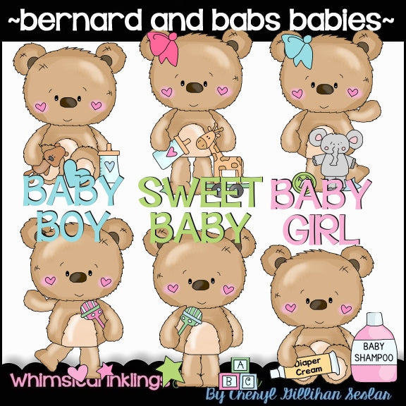 Bernard and Babs Bear Sublimation Clipart Bundle| Sublimation