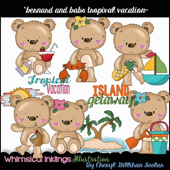 Bernard and Babs Bear Sublimation Clipart Bundle| Sublimation