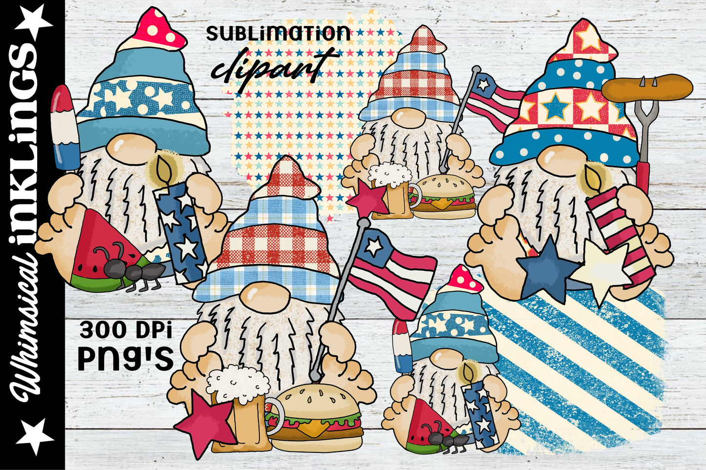 Big Feet patriotic Gnomes Sublimation| Patriotic Sublimation| Gnome Clipart