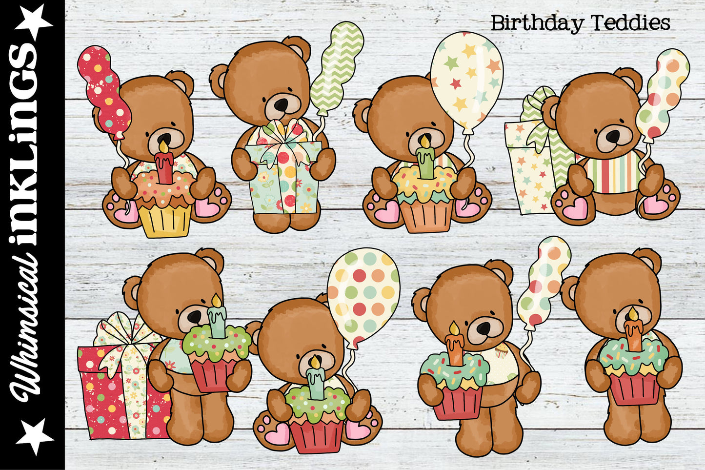 Birthday Teddies Sublimation Clipart