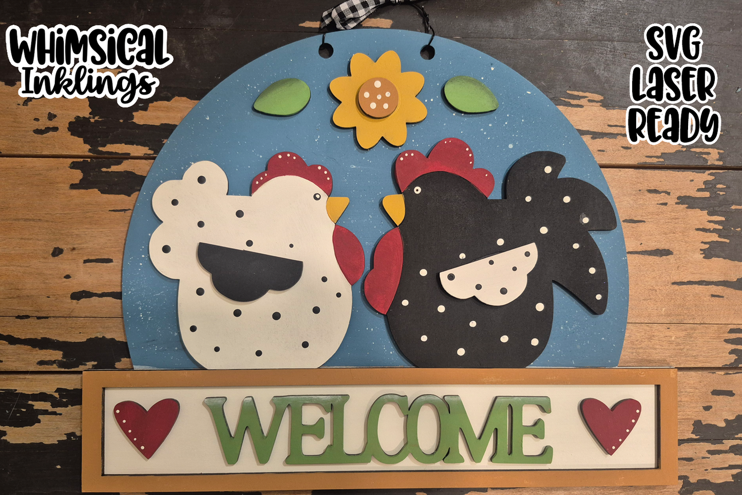Chicken And Rooster Welcome Sign Laser SVG