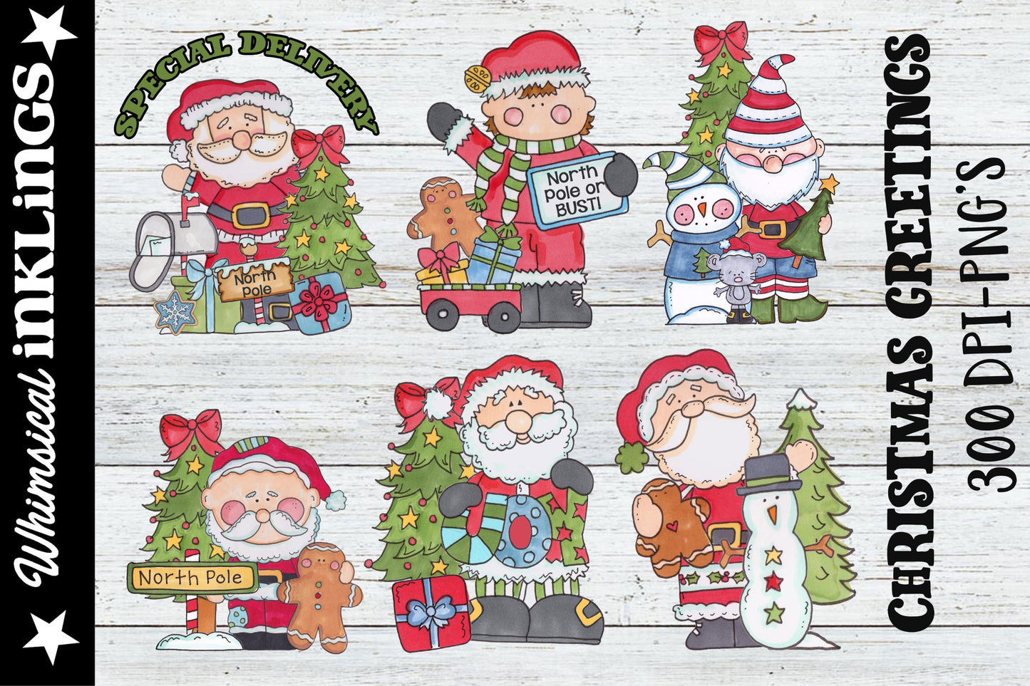 Christmas Greetings Sublimation Set| Santa Clipart| Christmas Sublimation
