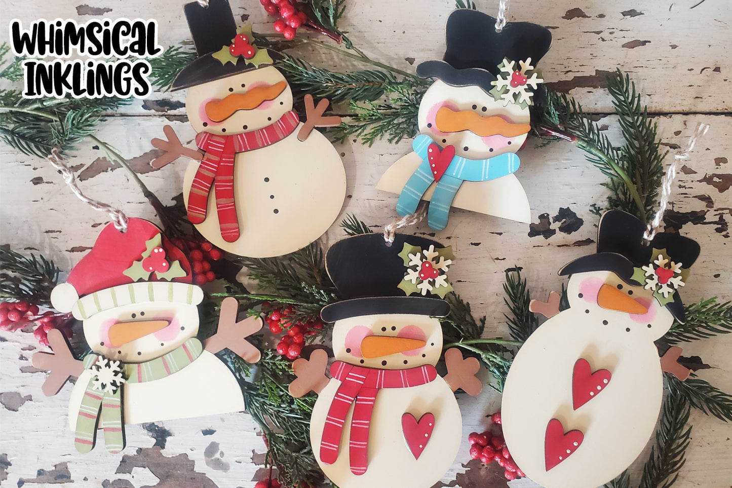 Frosty friends Snowman Ornament Set DIY Wood Kit