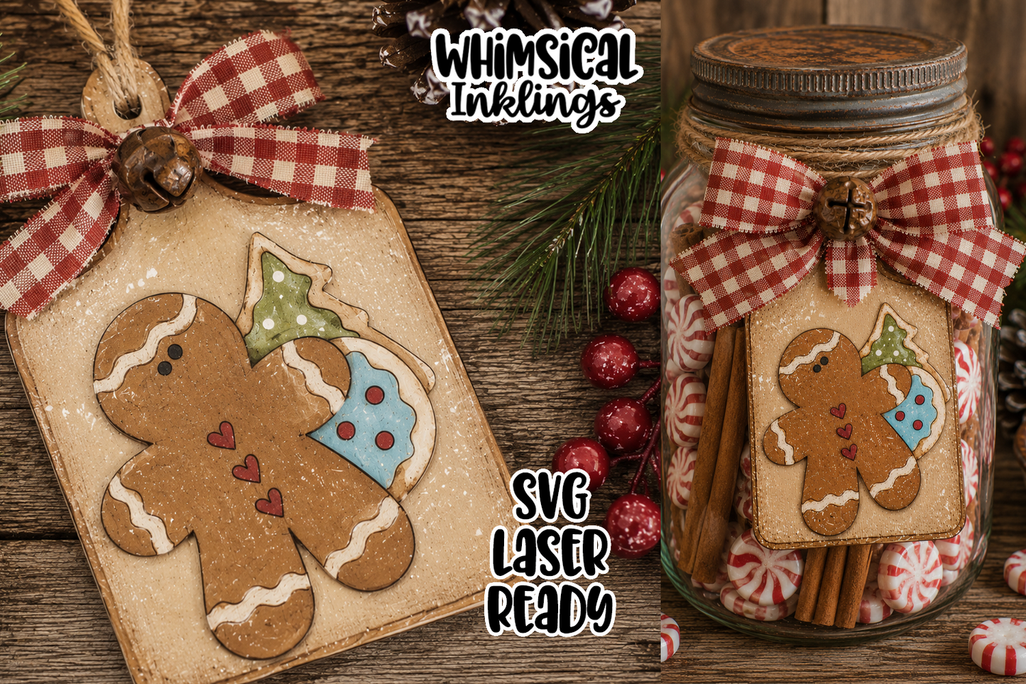 Gingerbread Cookie Bread Board Tag Laser SVG| Christmas SVG