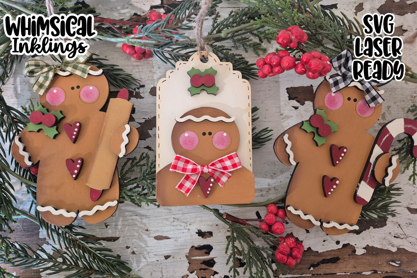 Gingerbread Trio Ornaments Laser SVG|