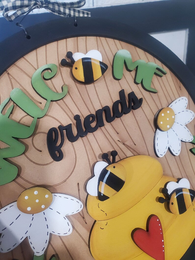 Welcome Friends Bee Hive Sign DIY Wood Kit