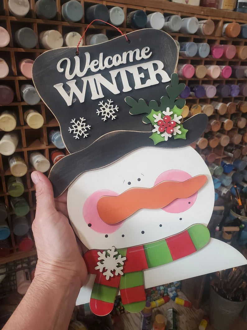 Welcome Winter Snowman Sign Laser SVG