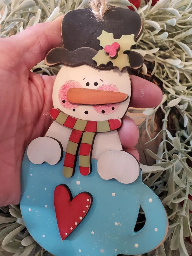 Snowman Cocoa Ornament Laser SVG