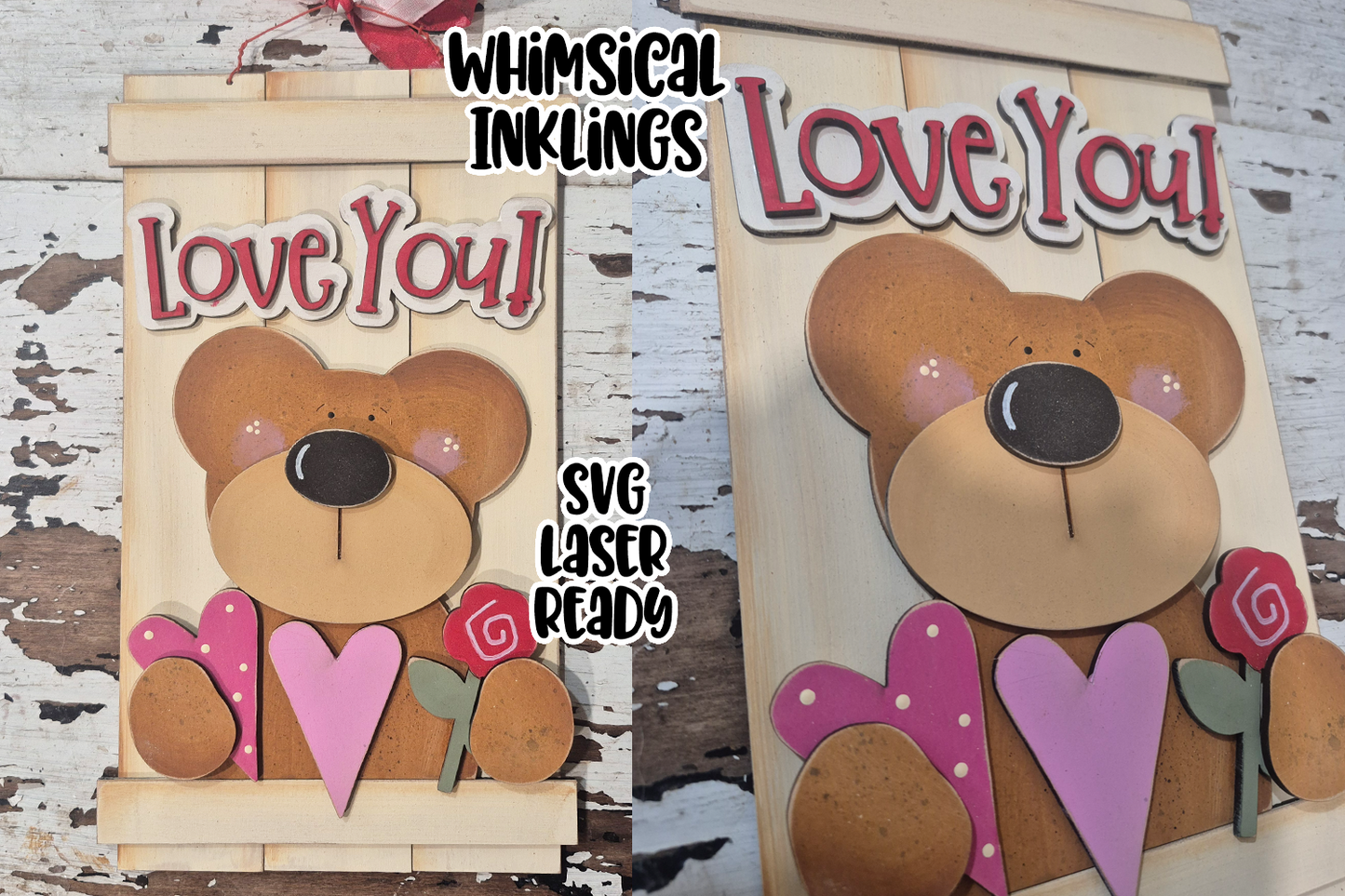 Love You Valentines Bear Laser SVG