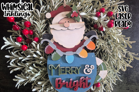 Merry and Bright Santa Cocoa Cup Ornament SVG