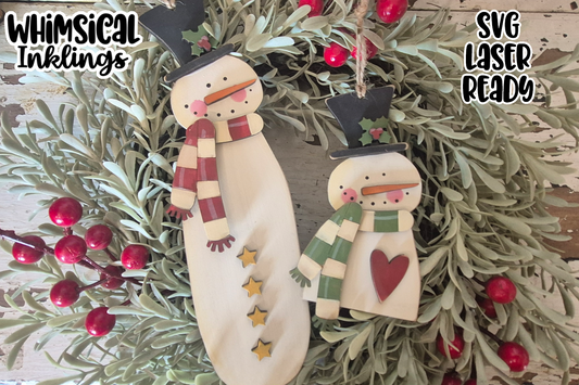 Mister Snowman Duo Ornaments Laser SVG