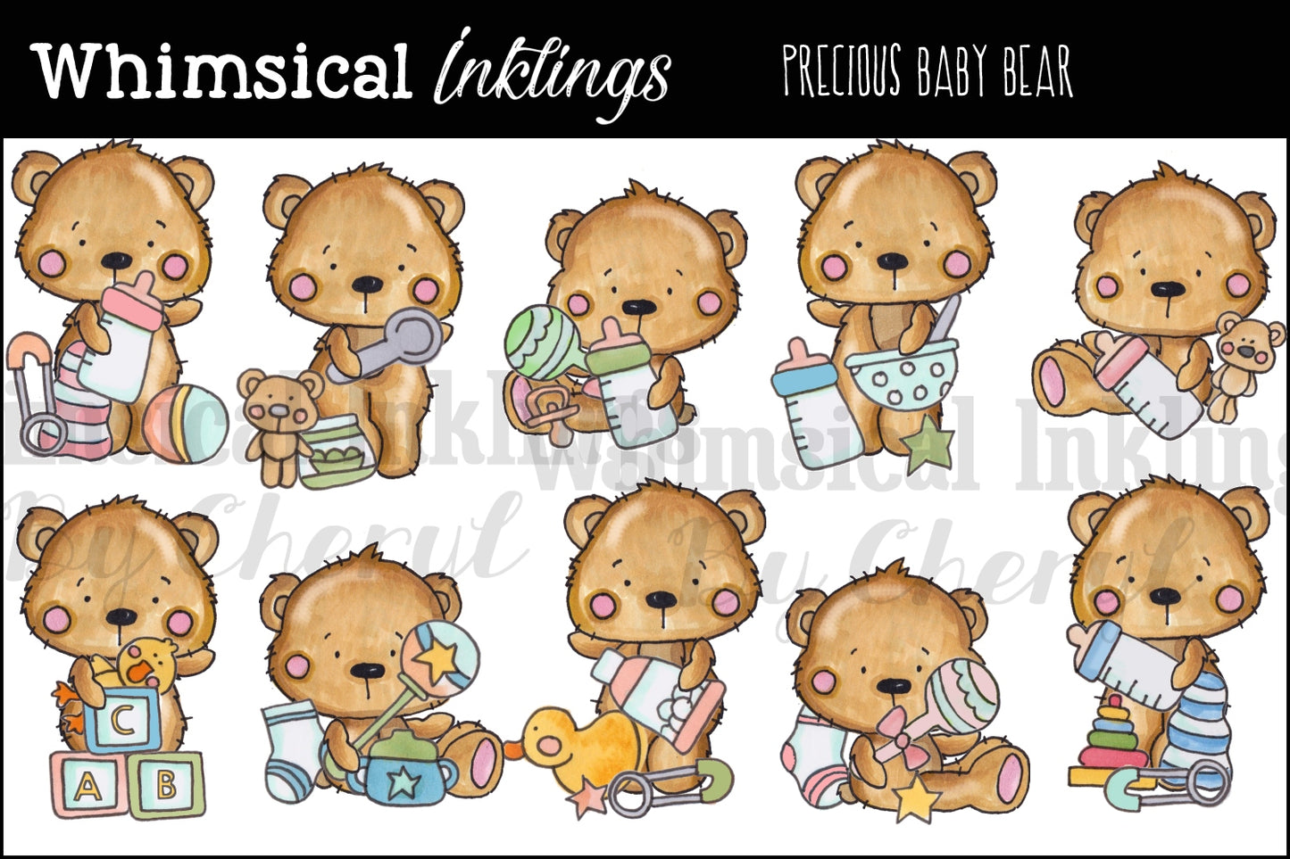 Precious Bears Clipart Bundle| Bear Sublimation Bundle|