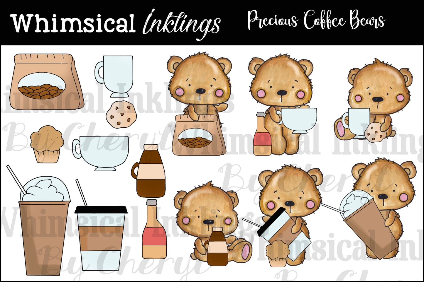 Precious Bears Clipart Bundle| Bear Sublimation Bundle|