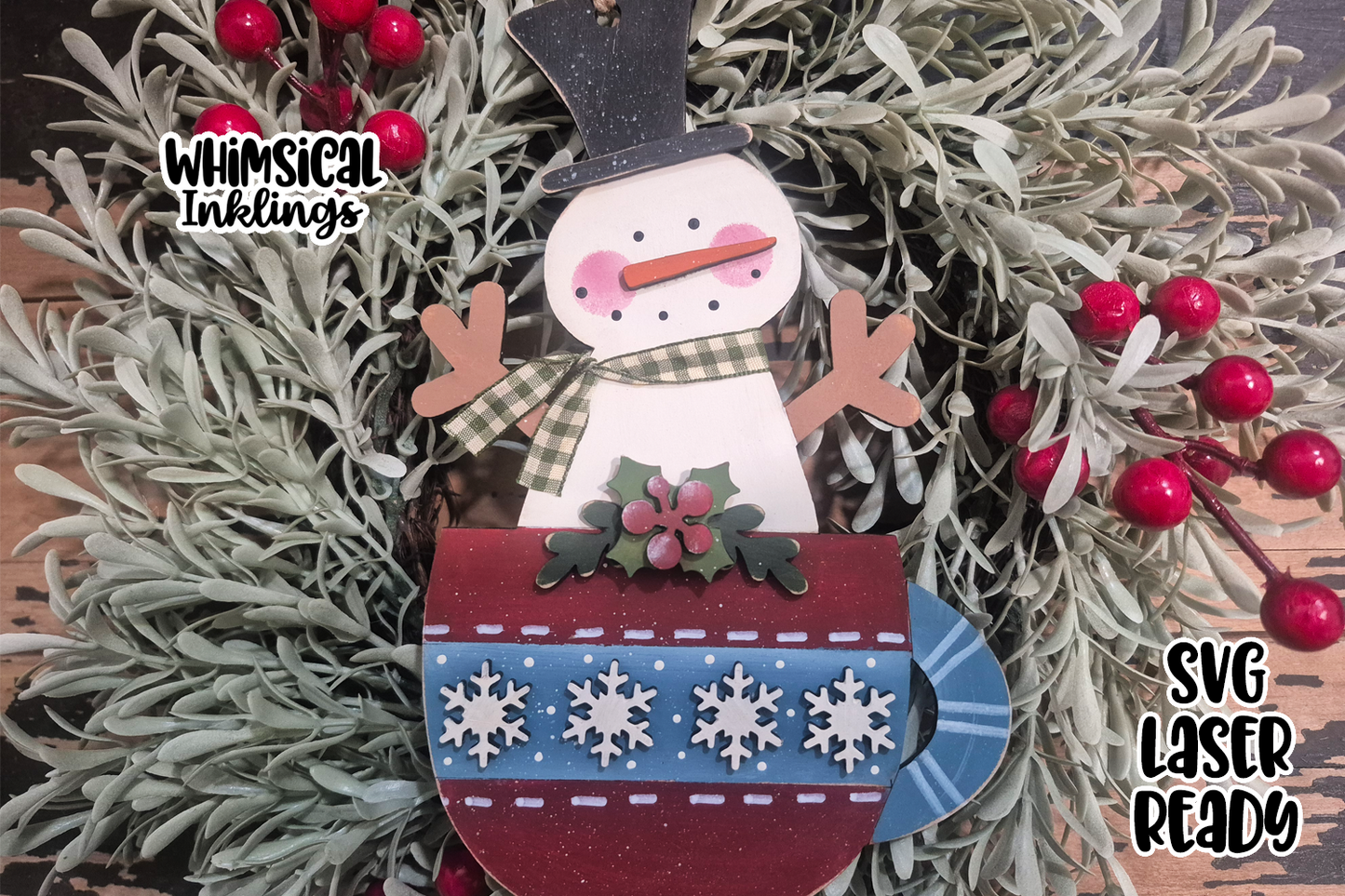 Prim Snowman Cocoa Cup Ornament SVG