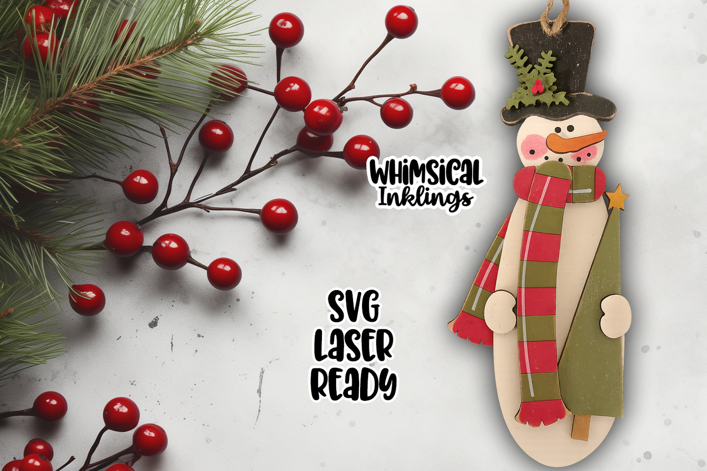 Prim Tree Snowman Ornament Laser SVG