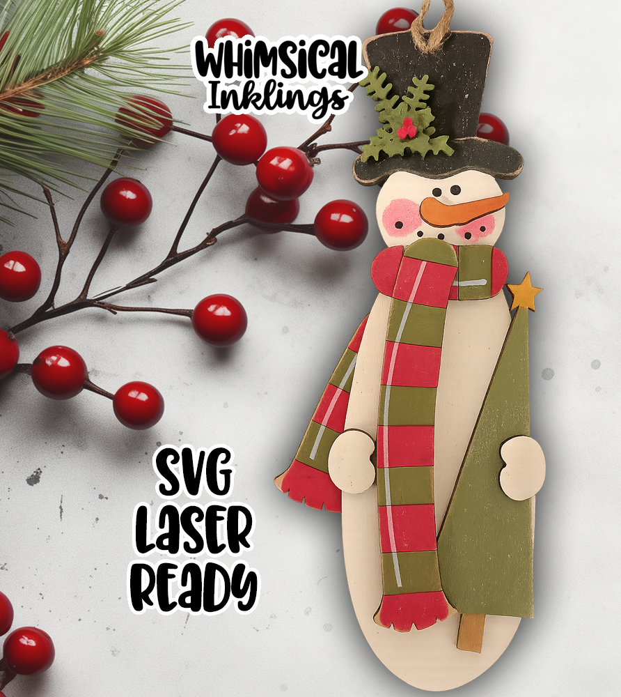 Prim Tree Snowman Ornament Laser SVG