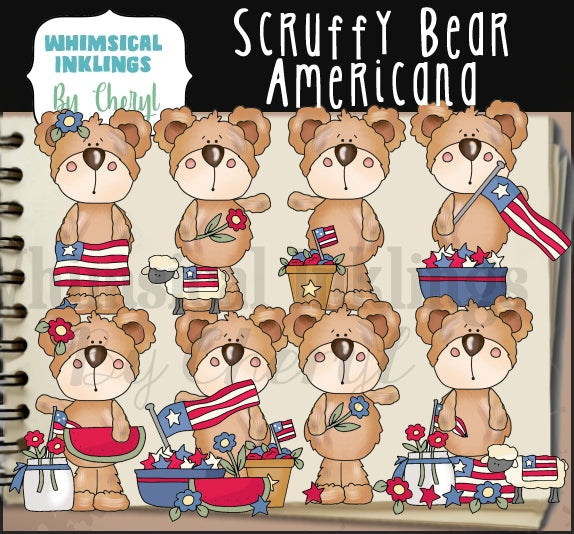 Scruffy Bear Clipart Bundle