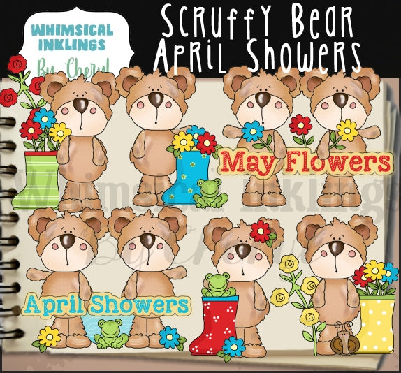 Scruffy Bear Clipart Bundle