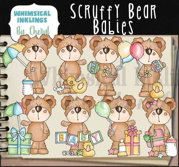 Scruffy Bear Clipart Bundle