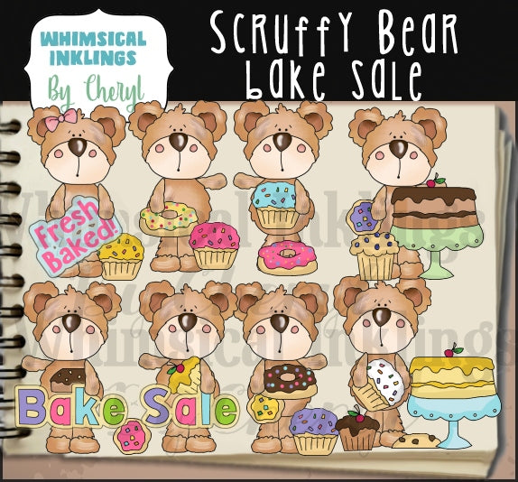 Scruffy Bear Clipart Bundle