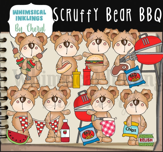 Scruffy Bear Clipart Bundle