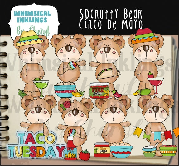 Scruffy Bear Clipart Bundle