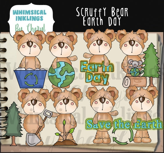 Scruffy Bear Clipart Bundle