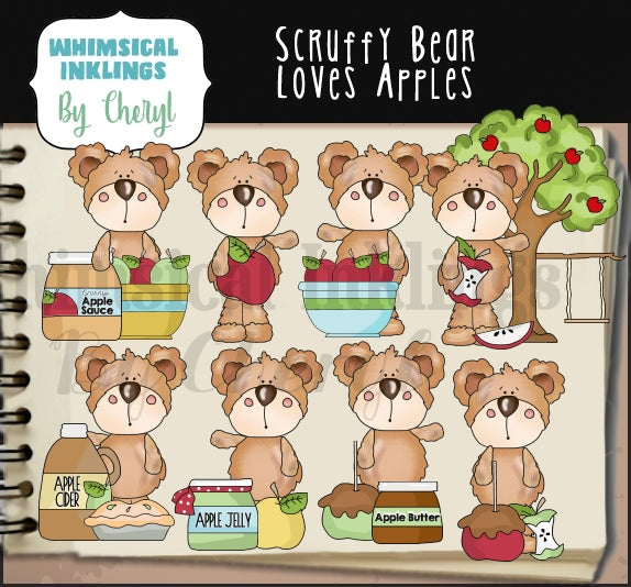 Scruffy Bear Clipart Bundle