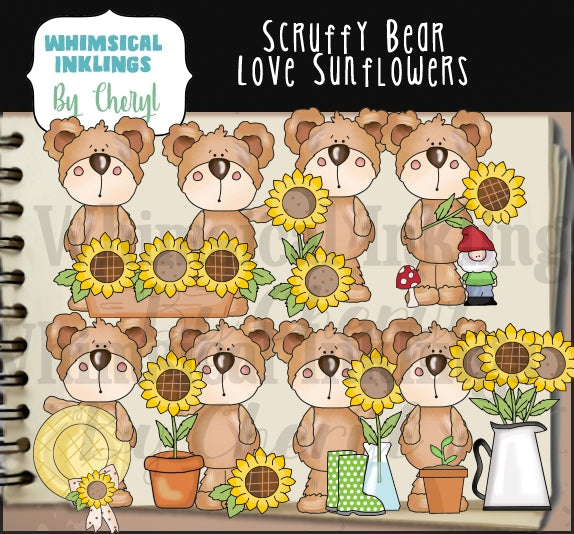 Scruffy Bear Clipart Bundle