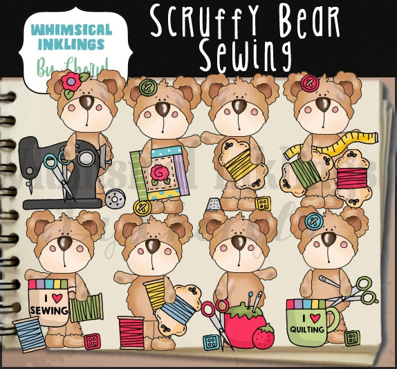 Scruffy Bear Clipart Bundle