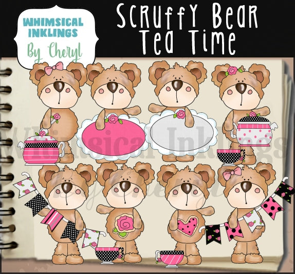 Scruffy Bear Clipart Bundle