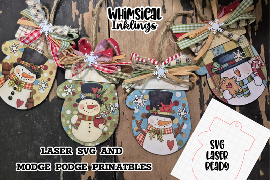 Snowman Mitten ornaments SVG and Modge Podge Printables |Laser SVG