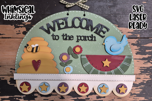 Welcome To The Porch Penny Rug Sign Laser SVG