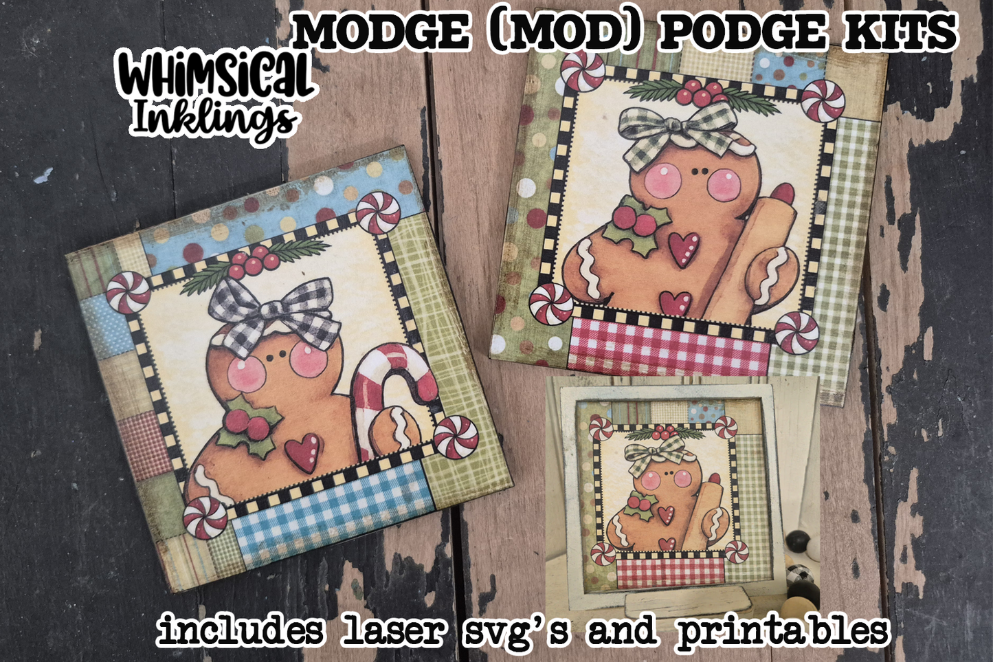 Whimsical Gingers Frame and Stand SVg and Modge Podge Printables| Laser SVG