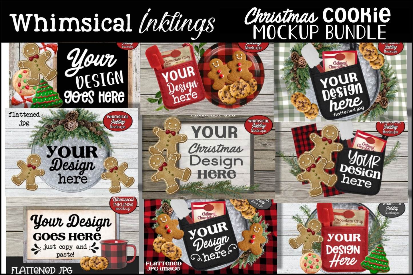 Christmas Cookies Mockup Bundle-Potholder Mockup-Sign Mockup