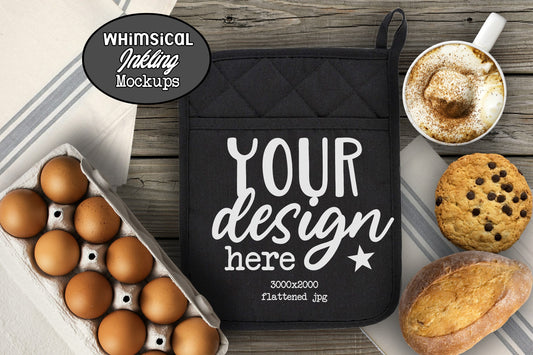 Black Bakery and Coffee  Pot Holder Mock Up - Commercial Use Allowed