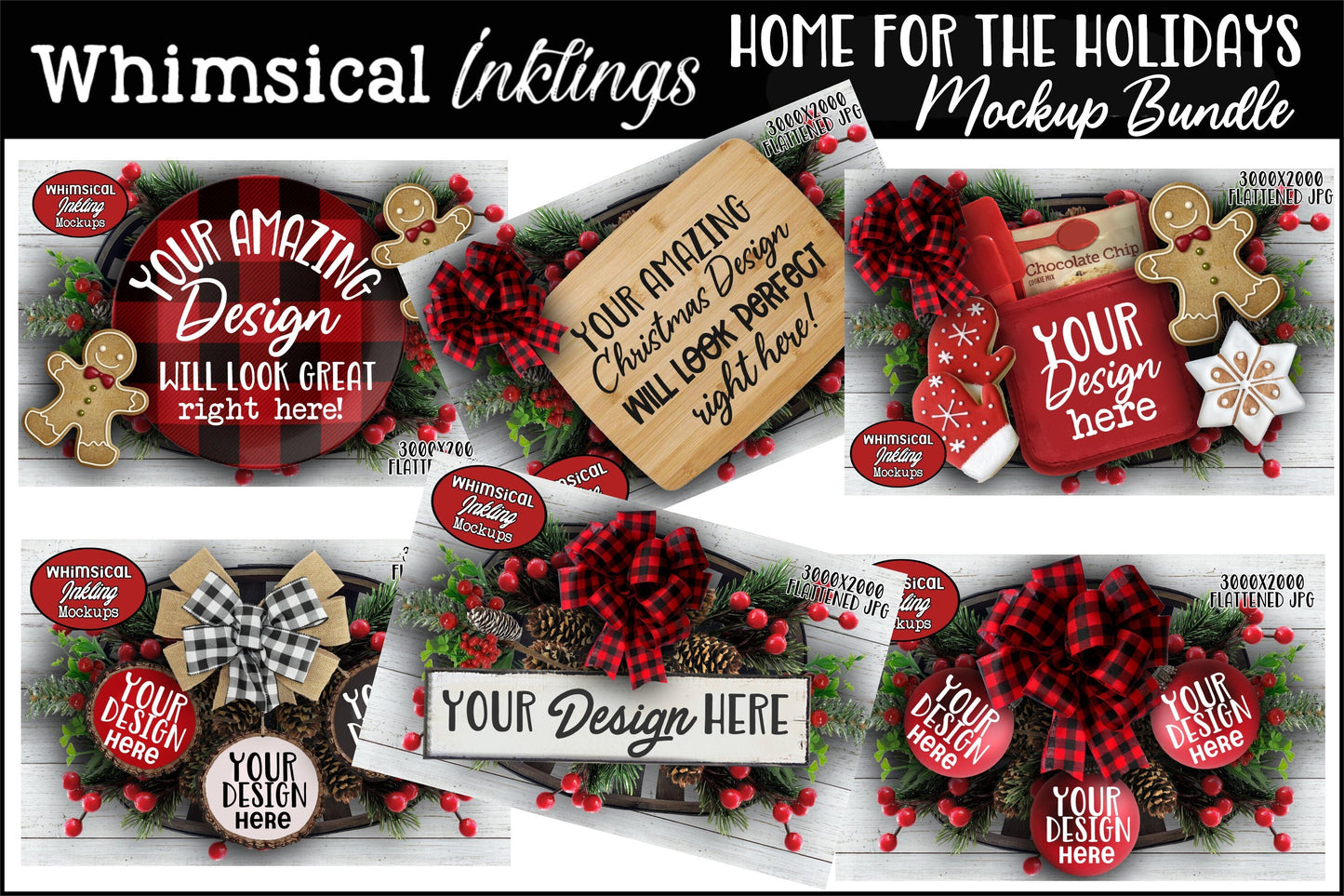 Home For The Holidays Mockup Bundle-Potholder Mockup-Sign Mockup - Commercial Use Allowed