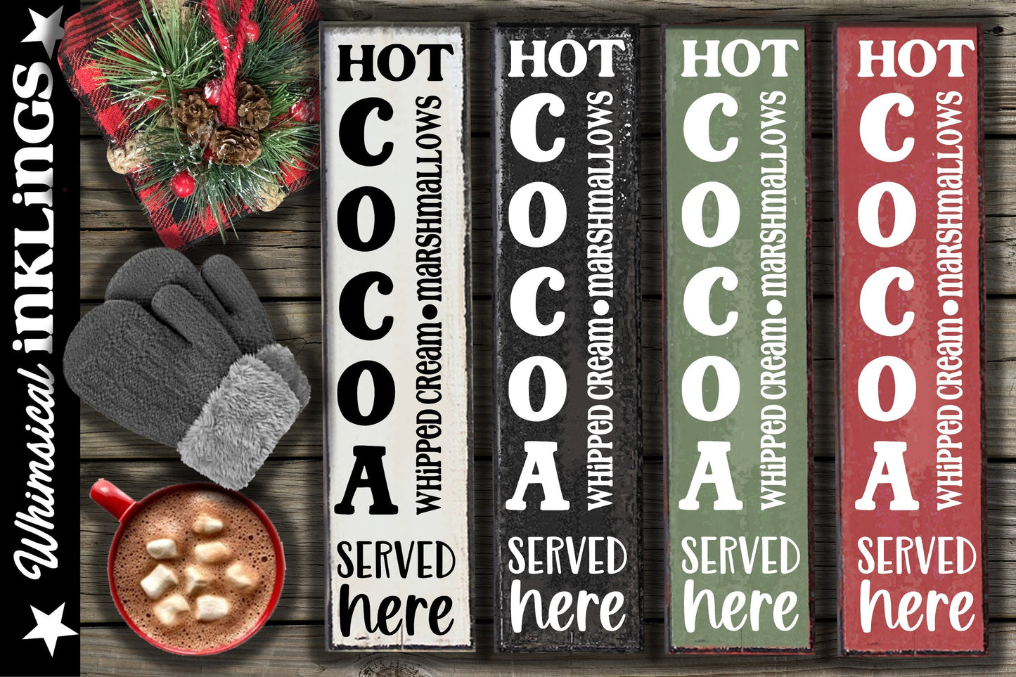 Hot Cocoa-Vertical  SVG Cutter File for use with Cricut, Silhouette, and other Vinyl Cutting Machines, Commercial Use Allowed