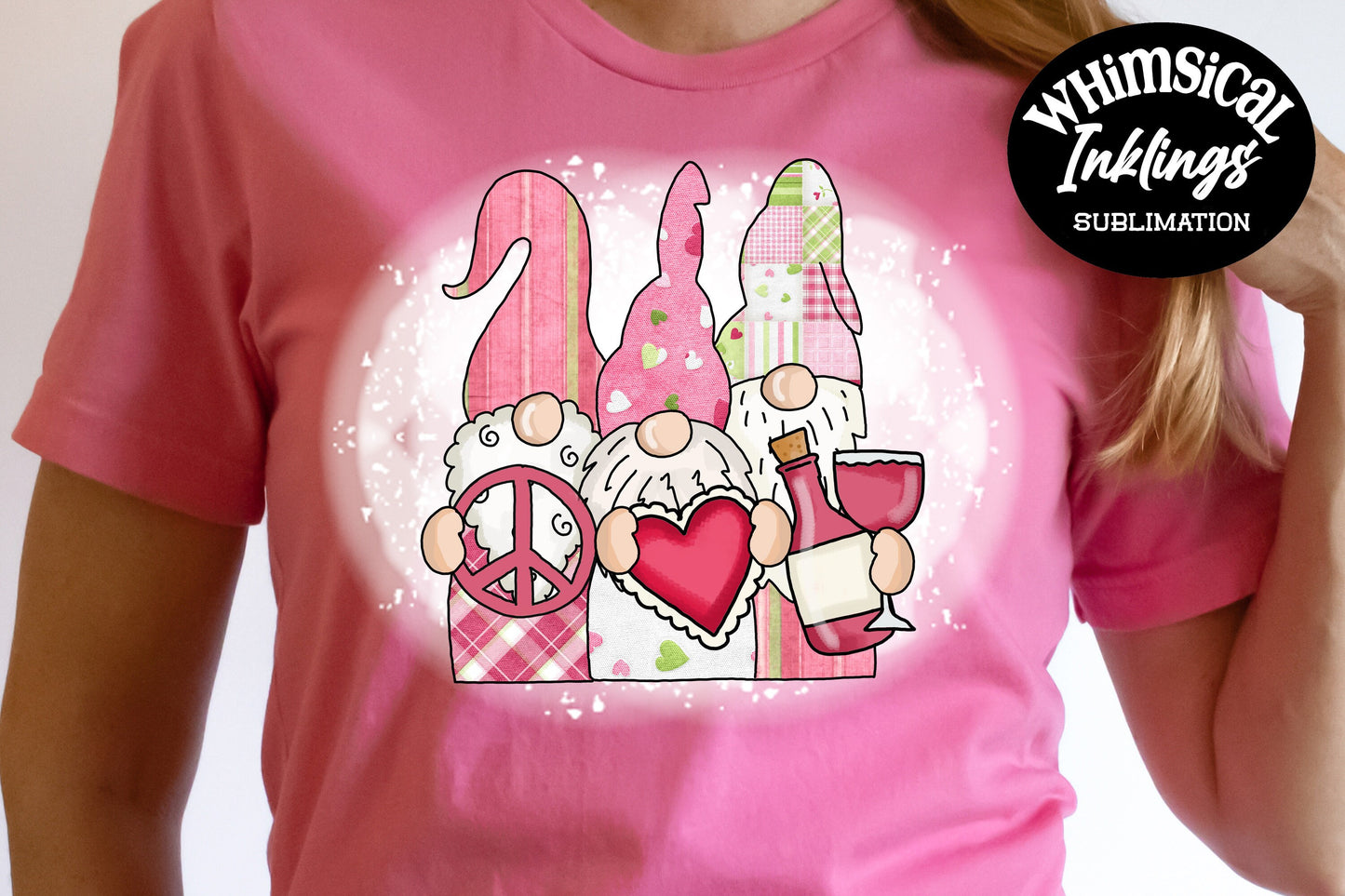 Peace Love Wine- Valentine Gnomes Sublimation Clipart