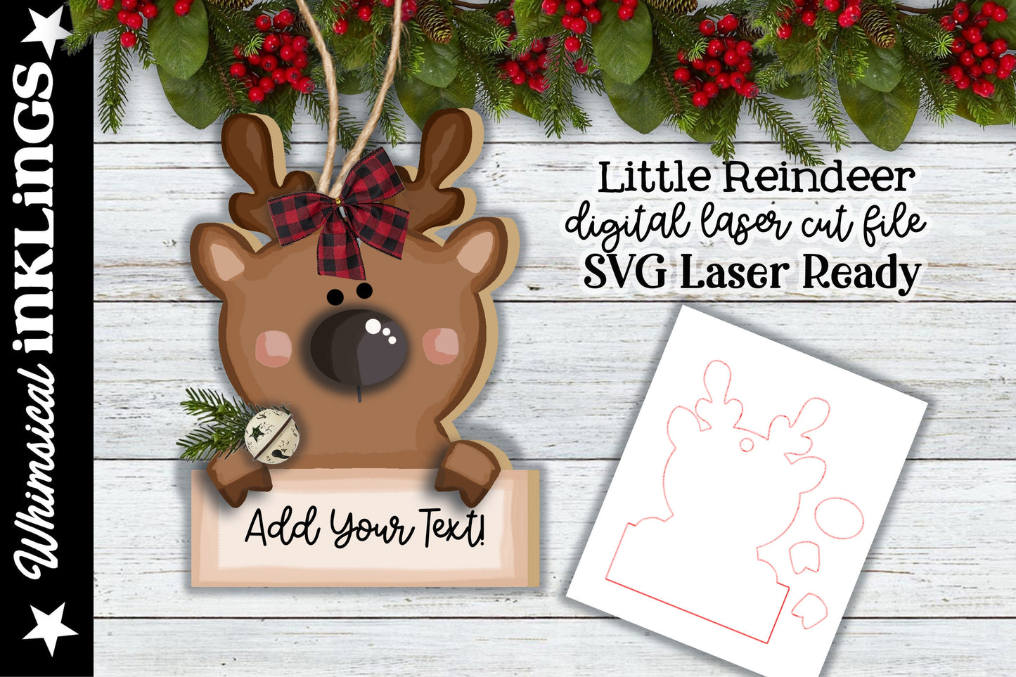 Little Reindeer SVG| Laser Cut Snowman Ornament| Glow forge| Ornament SVG